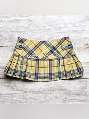 Abercrombie & Fitch Yellow Plaid Pleated Mini Skirt Peekaboo Lace NWT Vintage 2